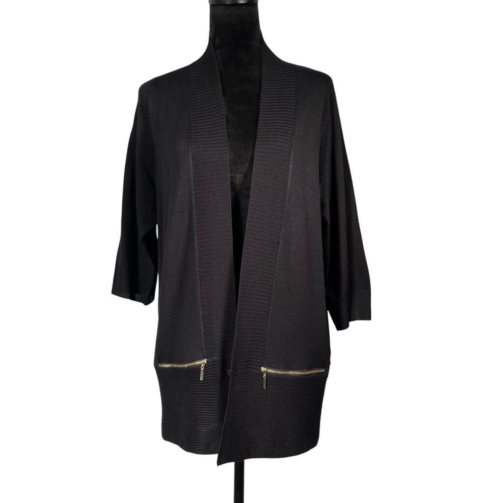 Magaschoni Black Cardigan Sweater Open Front Lightweight Knit Women’s 1X